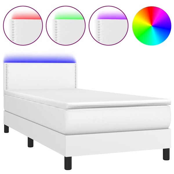 Box spring postel s matrací a LED bílá 100x200 cm umělá kůže 3134148
