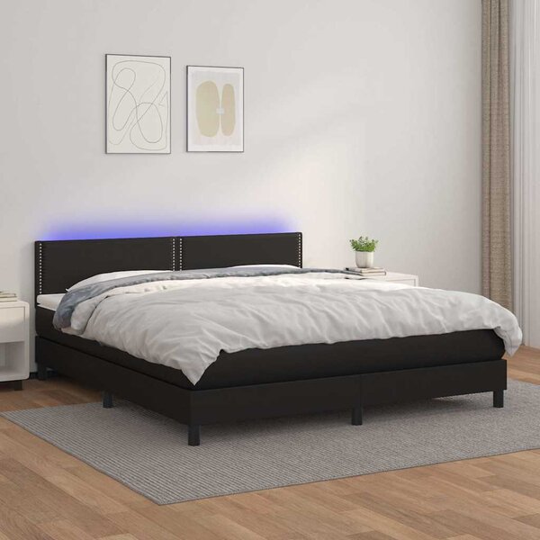 Box spring postel s matrací a LED černá 180x200 cm umělá kůže 3134177