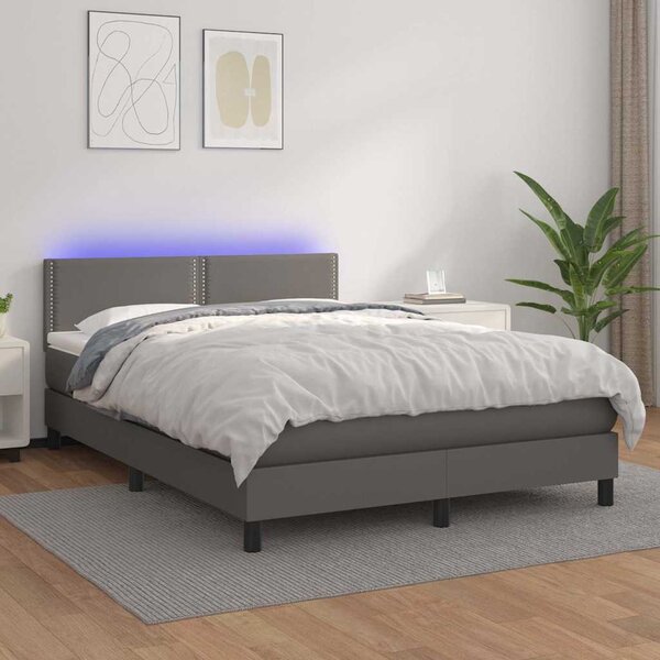 Box spring postel s matrací a LED šedá 140x190 cm umělá kůže 3134163
