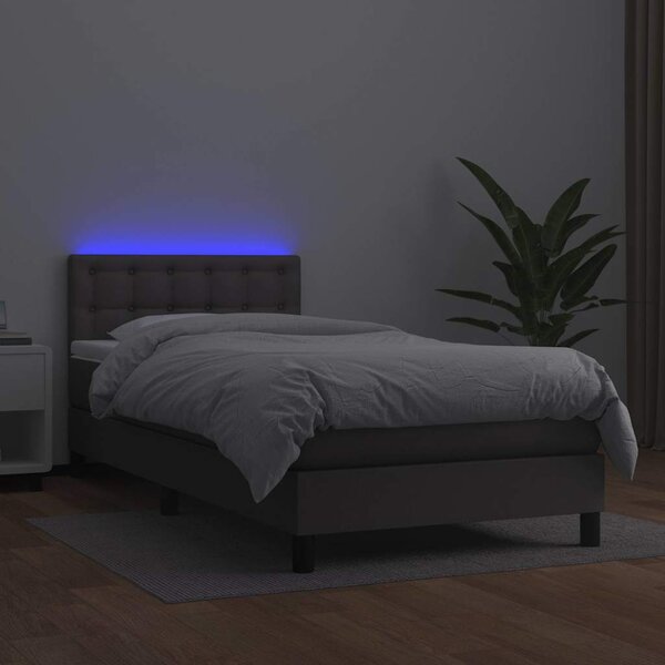 Box spring postel s matrací a LED šedá 80 x 200 cm umělá kůže 3134193