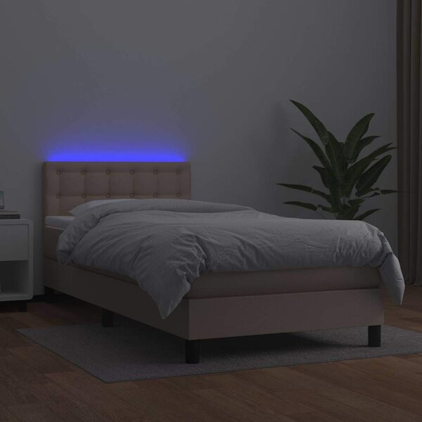 Box spring postel matrace a LED cappuccino 90x200 cm umělá kůže 3134206