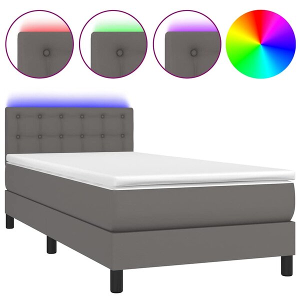 Box spring postel s matrací a LED šedá 80 x 200 cm umělá kůže 3134193