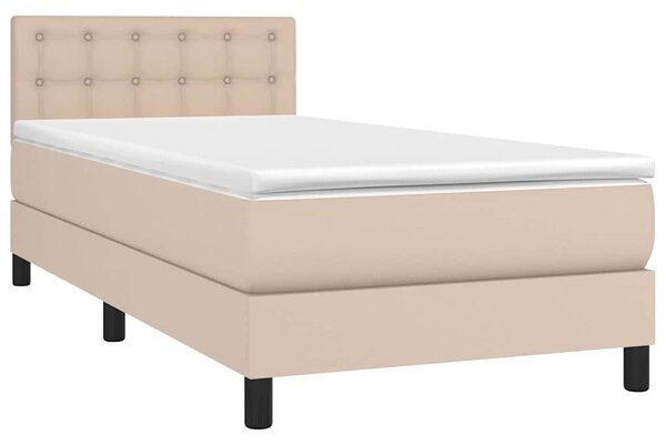 Box spring postel matrace a LED cappuccino 90x200 cm umělá kůže 3134206