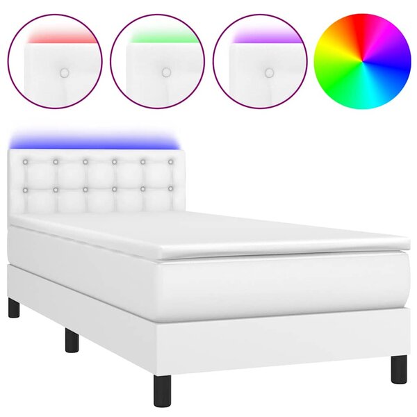 Box spring postel s matrací a LED bílá 80 x 200 cm umělá kůže 3134190