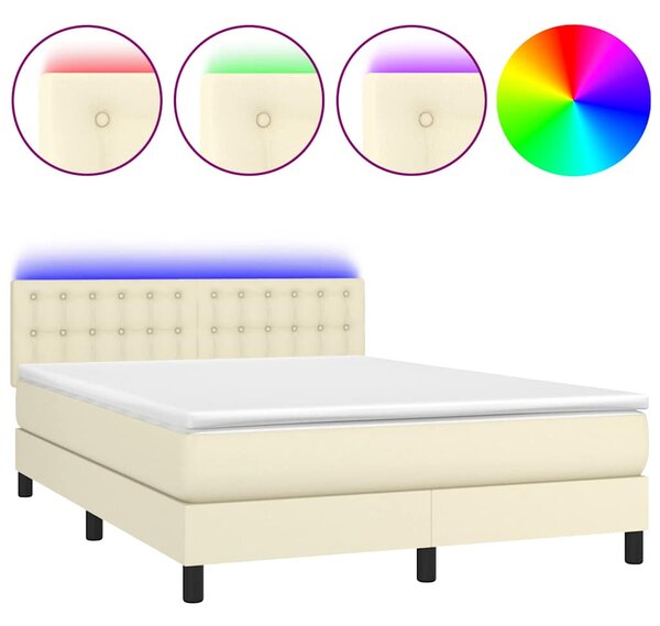 Box spring postel s matrací a LED krémová 140x190 cm umělá kůže 3134221