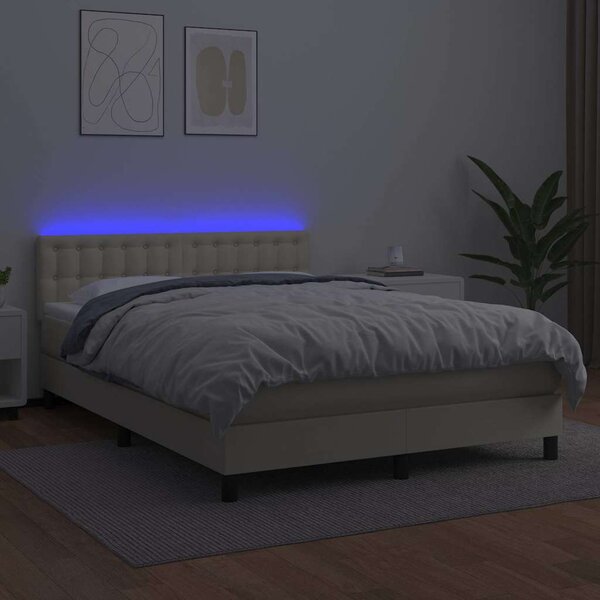 Box spring postel s matrací a LED krémová 140x190 cm umělá kůže 3134221