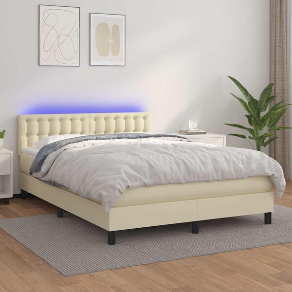 Box spring postel s matrací a LED krémová 140x190 cm umělá kůže 3134221