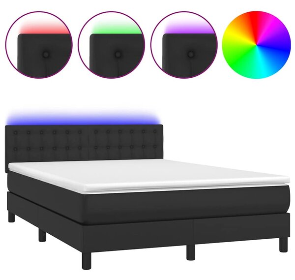 Box spring postel s matrací a LED černá 140 x 190 cm umělá kůže 3134219