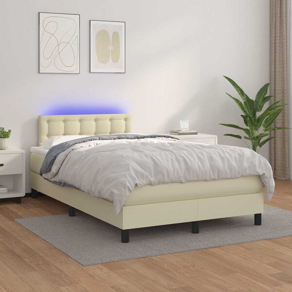 Box spring postel s matrací a LED krémová 120x200 cm umělá kůže 3134215