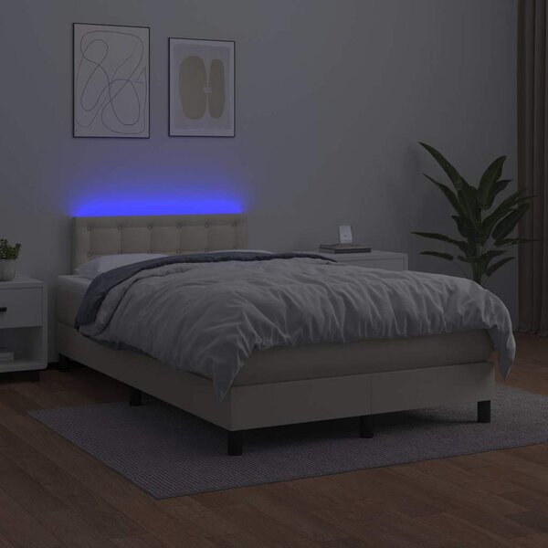 Box spring postel s matrací a LED krémová 120x200 cm umělá kůže 3134215