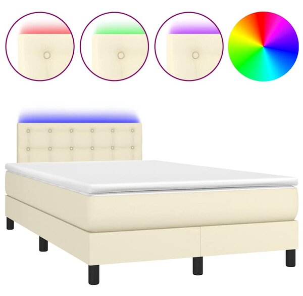 Box spring postel s matrací a LED krémová 120x200 cm umělá kůže 3134215