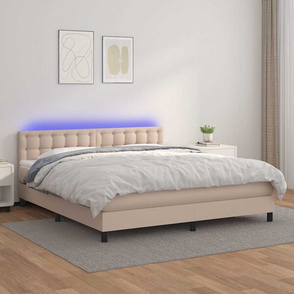 Box spring postel matrace a LED cappuccino 160x200cm umělá kůže 3134236