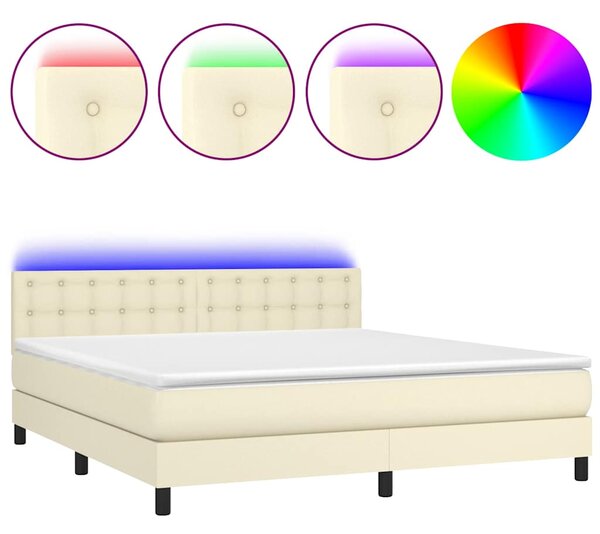 Box spring postel s matrací a LED krémová 160x200 cm umělá kůže 3134233