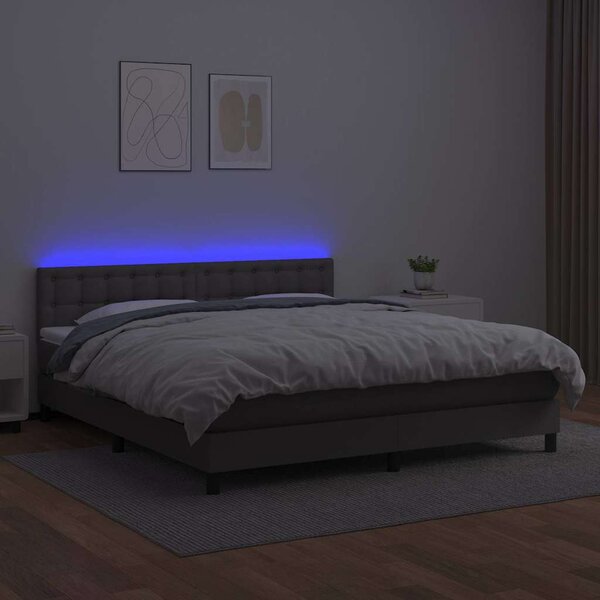 Box spring postel s matrací a LED šedá 160x200 cm umělá kůže 3134235