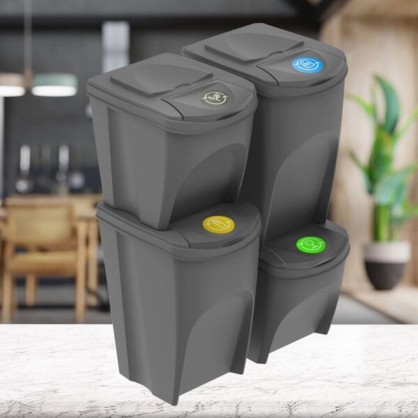 Jurhan Sada 4 odpadkových košů SORTIBOX šedý kámen, objem 2x25l a 2x35 litrů