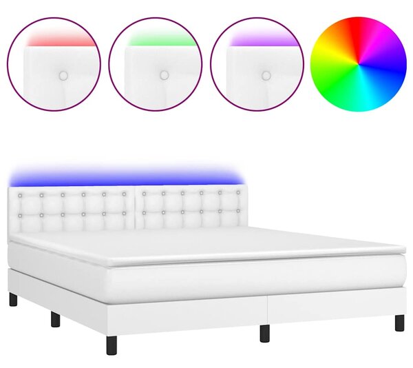 Box spring postel s matrací a LED bílá 180x200 cm umělá kůže 3134238