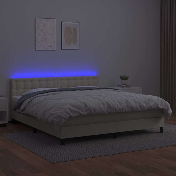 Box spring postel s matrací a LED krémová 160x200 cm umělá kůže 3134233