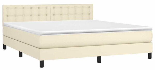 Box spring postel s matrací a LED krémová 160x200 cm umělá kůže 3134233