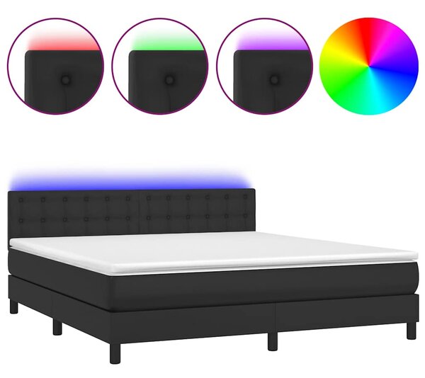Box spring postel s matrací a LED černá 180x200 cm umělá kůže 3134237