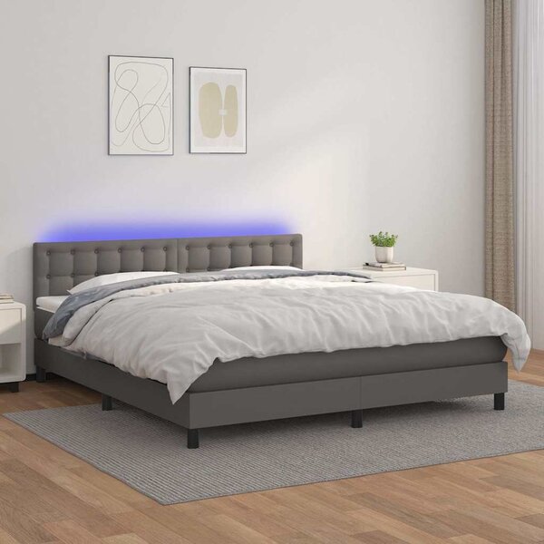 Box spring postel s matrací a LED šedá 160x200 cm umělá kůže 3134235