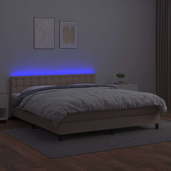 Box spring postel matrace a LED cappuccino 160x200cm umělá kůže 3134236