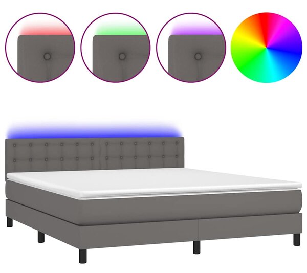 Box spring postel s matrací a LED šedá 160x200 cm umělá kůže 3134235