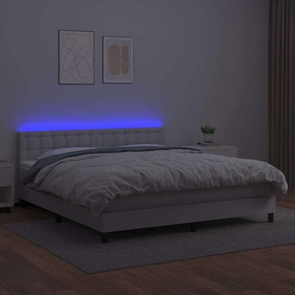 Box spring postel s matrací a LED bílá 180x200 cm umělá kůže 3134238