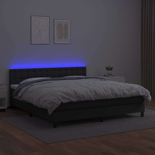 Box spring postel s matrací a LED černá 180x200 cm umělá kůže 3134237