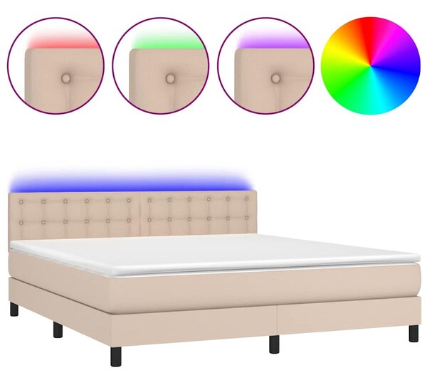 Box spring postel matrace a LED cappuccino 160x200cm umělá kůže 3134236