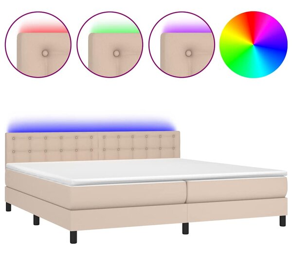 Box spring postel matrace a LED cappuccino 200x200cm umělá kůže 3134248
