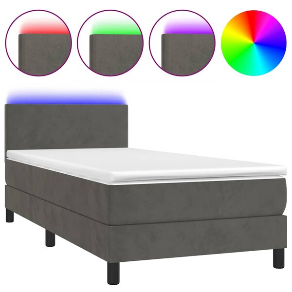 Box spring postel s matrací a LED tmavě šedá 80 x 200 cm samet 3134250