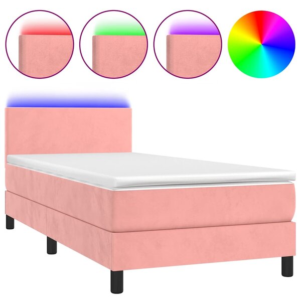Box spring postel s matrací a LED růžová 80 x 200 cm samet 3134254
