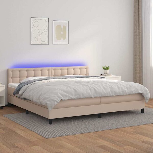 Box spring postel matrace a LED cappuccino 200x200cm umělá kůže 3134248