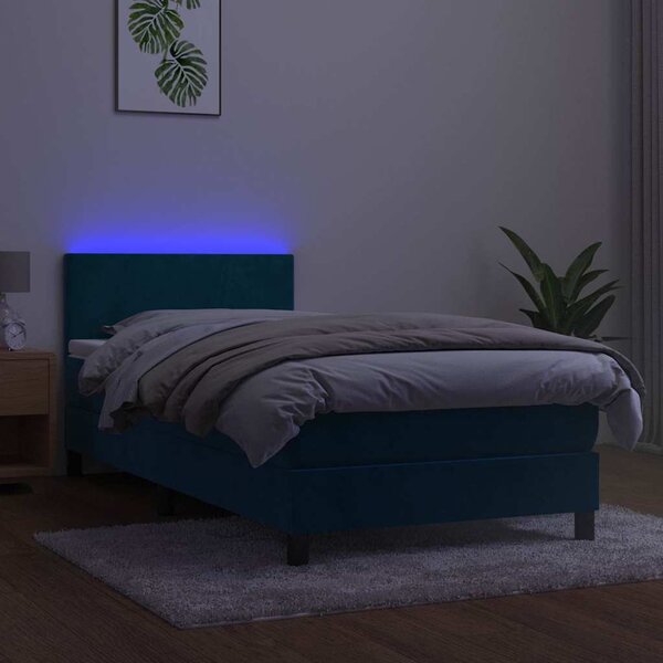 Box spring postel s matrací a LED tmavě modrá 100x200 cm samet 3134271