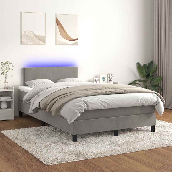 Box spring postel s matrací a LED světle šedá 120x200 cm samet 3134273