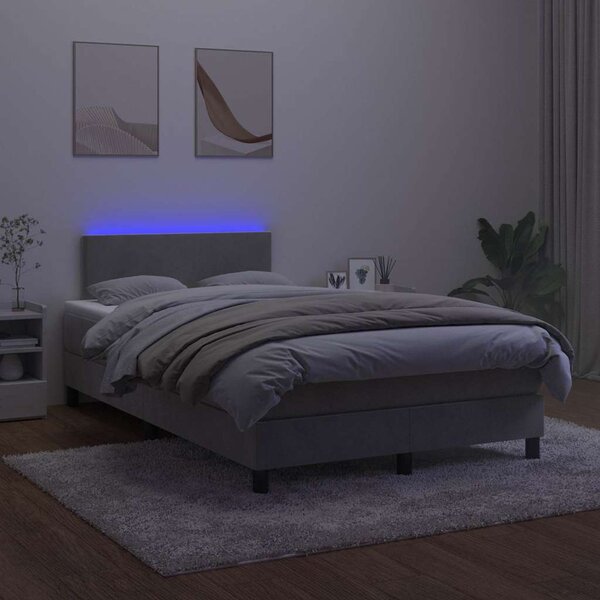 Box spring postel s matrací a LED světle šedá 120x200 cm samet 3134273