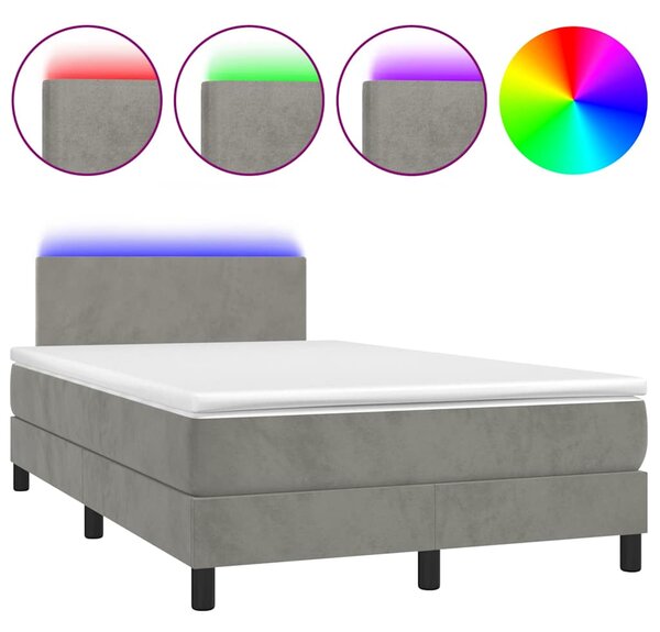Box spring postel s matrací a LED světle šedá 120x200 cm samet 3134273