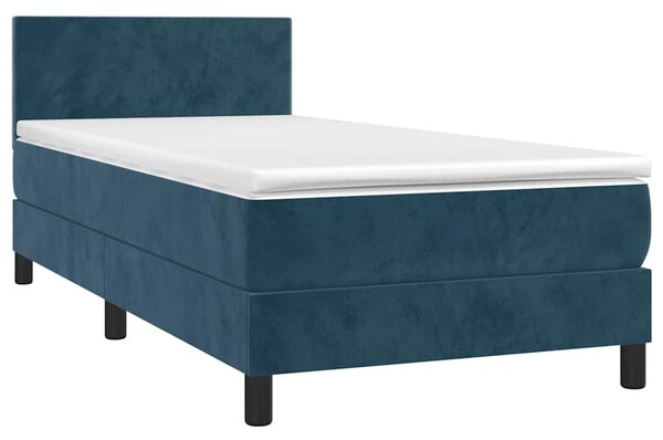 Box spring postel s matrací a LED tmavě modrá 100x200 cm samet 3134271