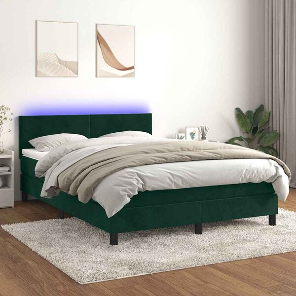Box spring postel s matrací a LED tmavě zelená 140x190 cm samet 3134282