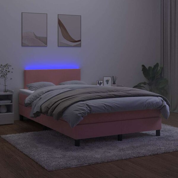 Box spring postel s matrací a LED růžová 120x200 cm samet 3134278