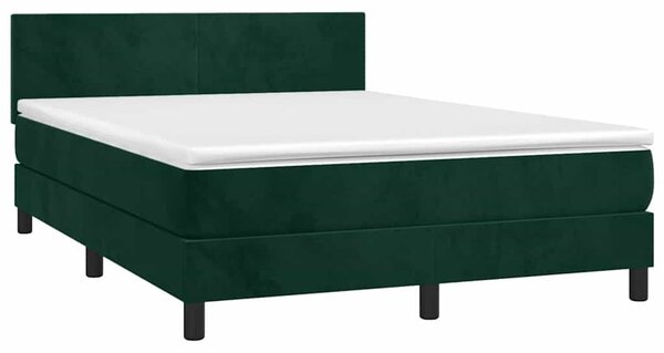 Box spring postel s matrací a LED tmavě zelená 140x190 cm samet 3134282