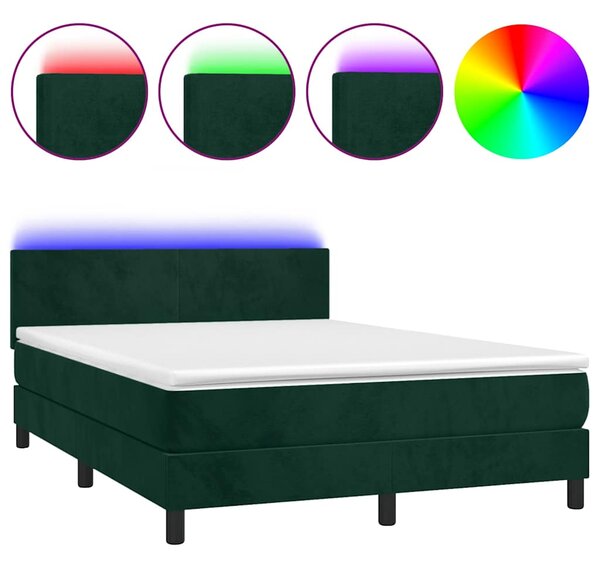 Box spring postel s matrací a LED tmavě zelená 140x190 cm samet 3134282