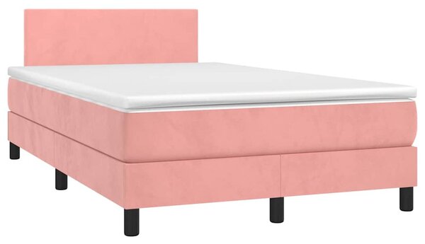 Box spring postel s matrací a LED růžová 120x200 cm samet 3134278
