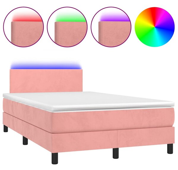 Box spring postel s matrací a LED růžová 120x200 cm samet 3134278