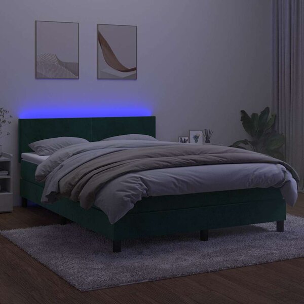 Box spring postel s matrací a LED tmavě zelená 140x190 cm samet 3134282