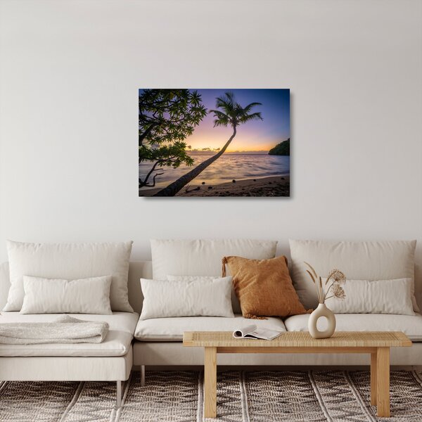 Skleněný obraz palmy na pláži (70x50 cm)