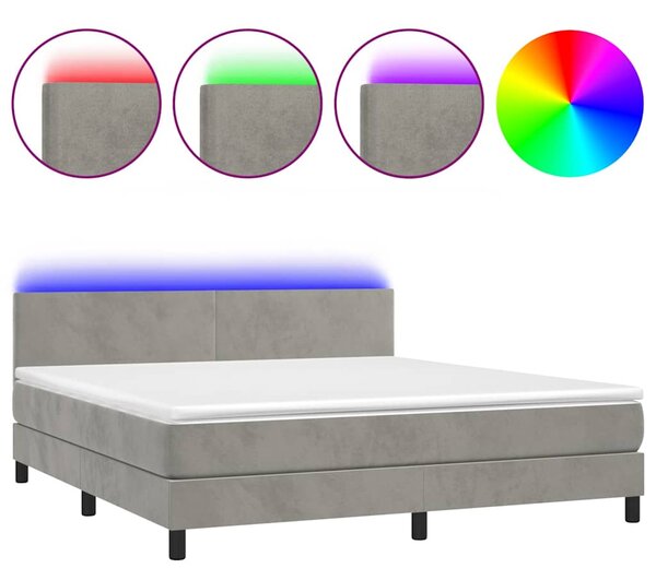 Box spring postel s matrací a LED světle šedá 160x200 cm samet 3134291