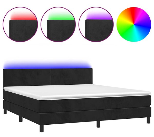 Box spring postel s matrací a LED černá 160x200 cm samet 3134293