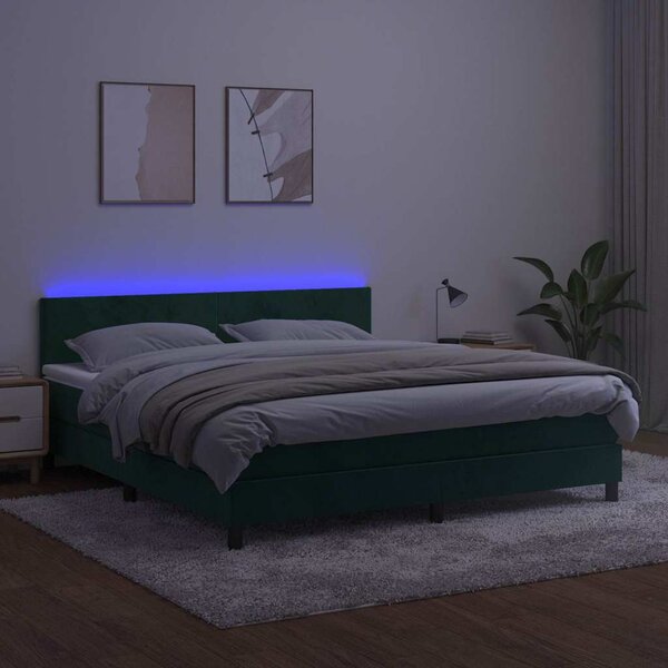 Box spring postel s matrací a LED tmavě zelená 160x200 cm samet 3134294