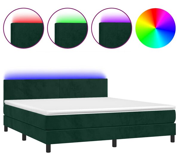 Box spring postel s matrací a LED tmavě zelená 160x200 cm samet 3134294